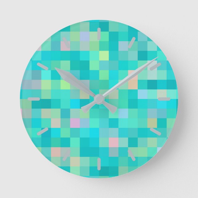 Pixel Art Multicolor Muster Runde Wanduhr (Vorderseite)