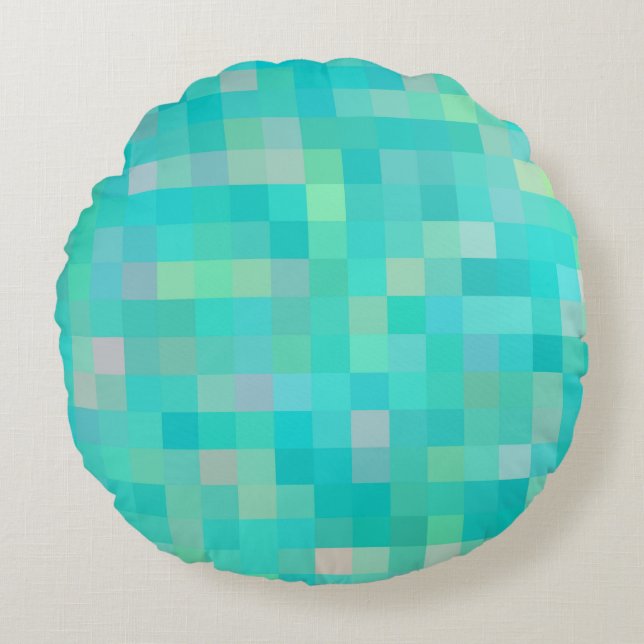 Pixel Art Multicolor Muster Rundes Kissen (Vorderseite)