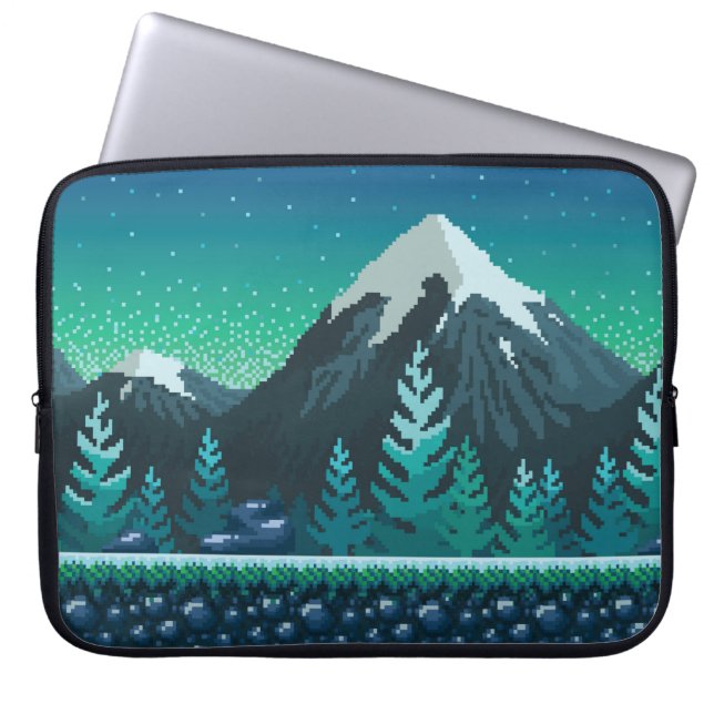 Pixel Art nahtloser Hintergrund. Ort mit Schnee Laptopschutzhülle (Vorderseite)