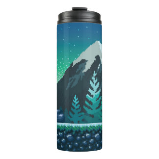 Pixel Art nahtloser Hintergrund. Ort mit Schnee Thermosbecher