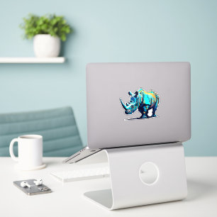 Pixel Art Nashorn Cyan Orange Retro 8-Bit Arcade Aufkleber