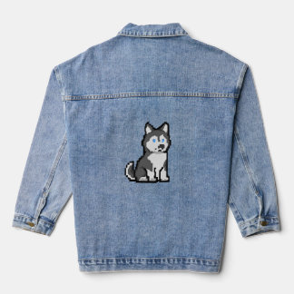 Pixel Art neugieriger Husky-T - Shirt - Adorable R Jeansjacke