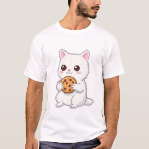 Pixel Art Niedlich Cat mit Cookie - Adorable und S T-Shirt