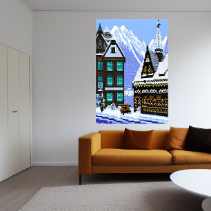 Pixel Art, norwegischer Schneeberg   Art der AI Poster