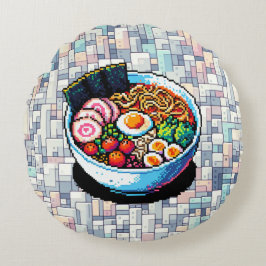 Pixel Art Ramen Noodles Rundes Kissen