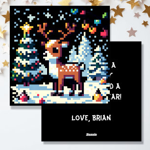 Pixel Art Reindeer in Schneehocht Feiertagskarte