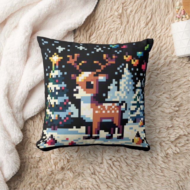 Pixel Art Reindeer in Schneehocht Kissen (Decke)