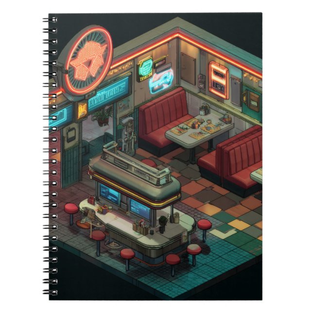 Pixel Art Retro Star Diner Notebook Notizblock (Vorderseite)
