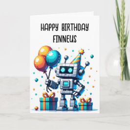 Pixel Art Robot Coloring Page Boys Geburtstag Karte
