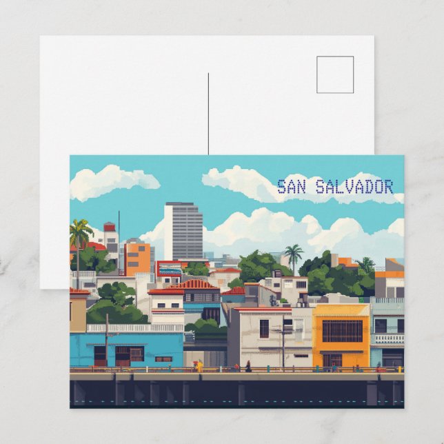 Pixel Art San Salvador El Salvador Postkarte (Vorne/Hinten)