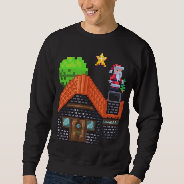 Pixel Art Santa auf dem Dach Weihnachtshaus Szene Sweatshirt (Vorderseite)