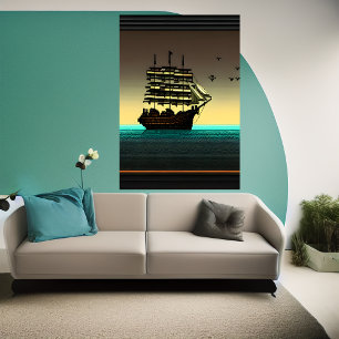 Pixel Art, Schiff auf See   AI Art Poster