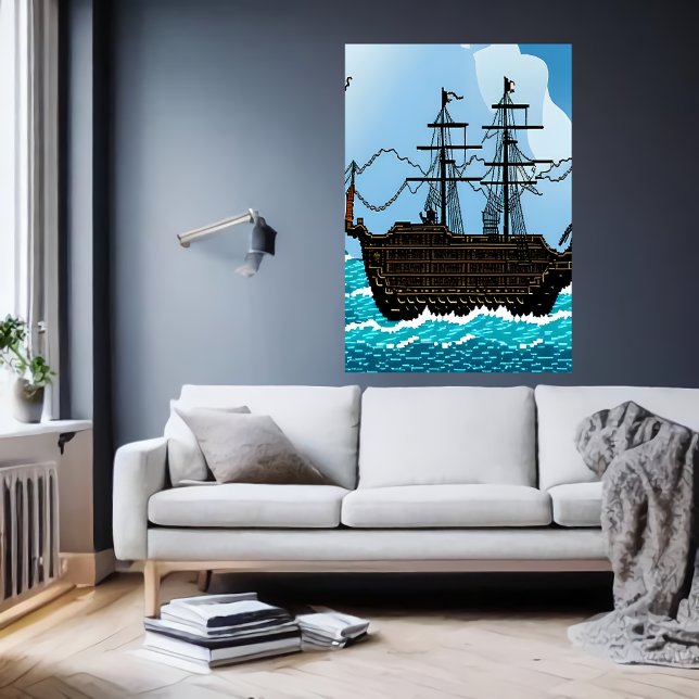 Pixel Art, Segelboot auf dem großen Meer | Art der Poster (Von Creator hochgeladen)
