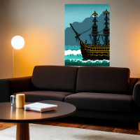 Pixel Art, Segelboot auf dem großen Ozean | Art de