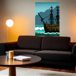 Pixel Art, Segelboot auf dem großen Ozean | Art de Poster