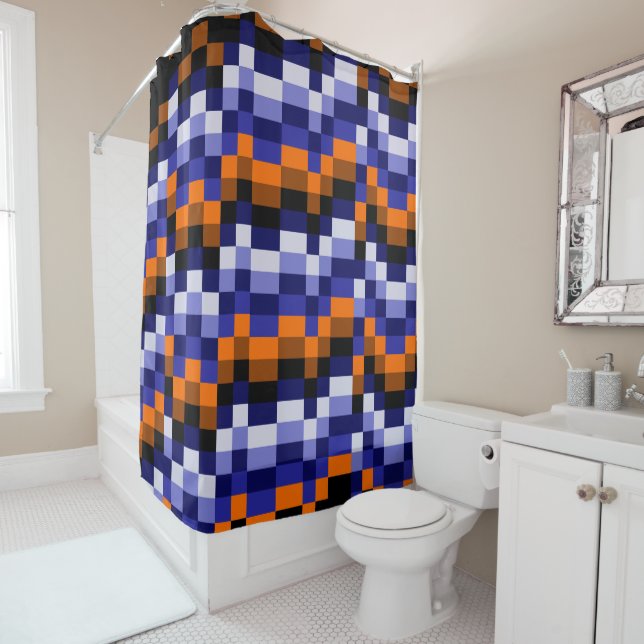 Pixel Art Shower Vorhang - Blues, Orange & Earth (Beispiel)