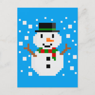 Pixel Art SNOWMAN Feiertagspostkarte