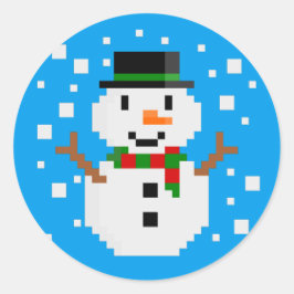 Pixel Art SNOWMAN Runder Aufkleber