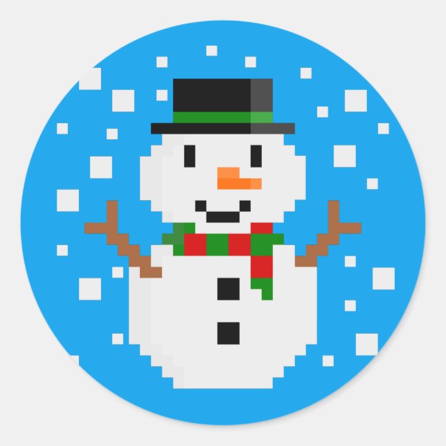 Pixel Art SNOWMAN Runder Aufkleber (Vorderseite)