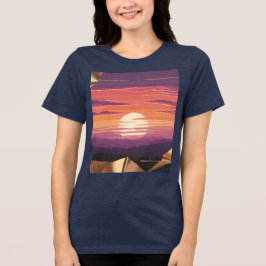 Pixel-Art-Sonnenuntergang Blaues T-Shirt Tri-Blend Shirt
