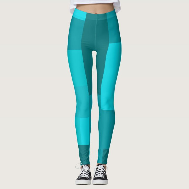 Pixel Art Style - Cooles Aquamarines Blockmuster Leggings (Vorderseite)