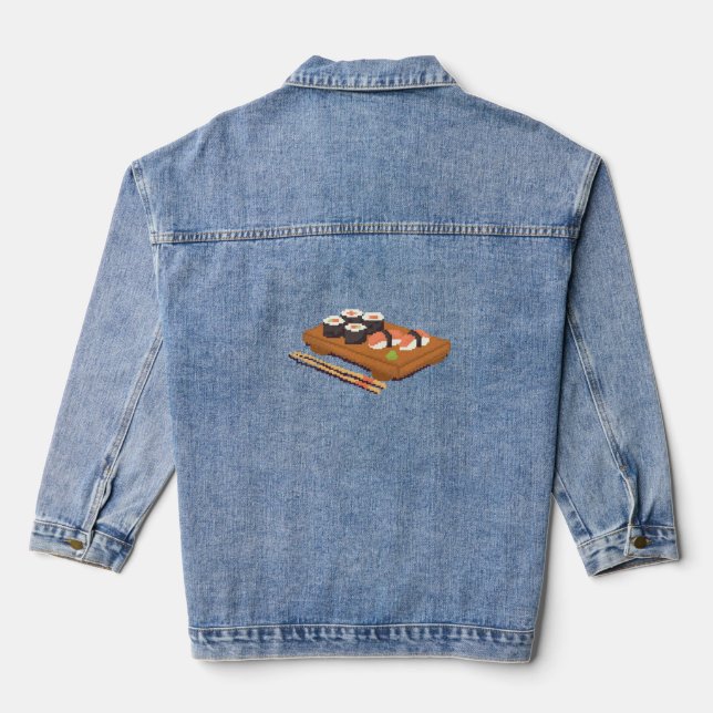 Pixel Art Sushi Platter T - Shirt - Niedlich Retro Jeansjacke (Rückseite)