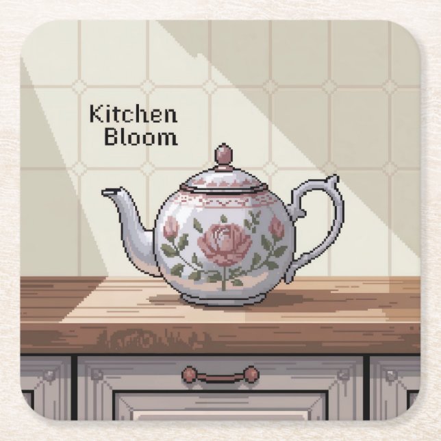 Pixel Art Teapot Kitchen Untersetzer Set (Vorderseite)