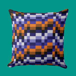 Pixel Art Throw Kissen - Blues, Orange & Earth
