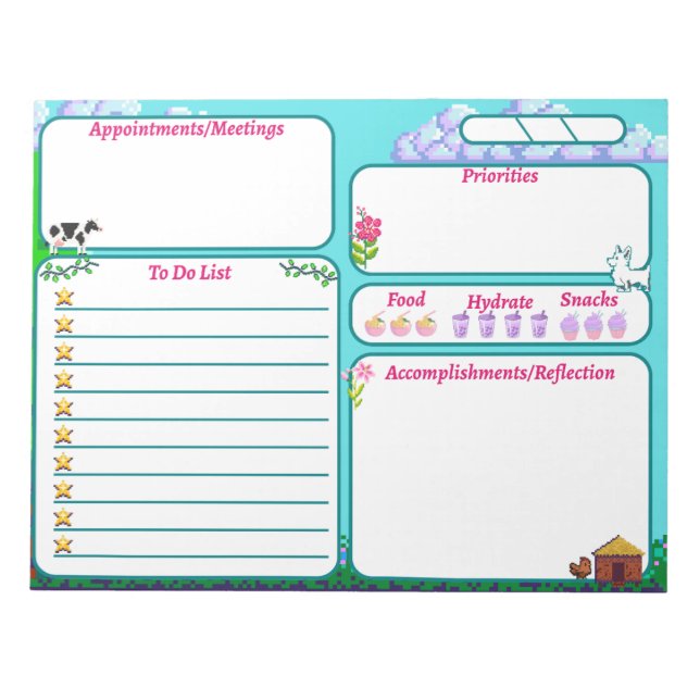 Pixel-Art-To-Do-Liste Notizblock (Vorderseite)
