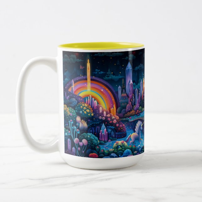 Pixel Art Unicorn Crystal Paradise Zweifarbige Tasse (Links)
