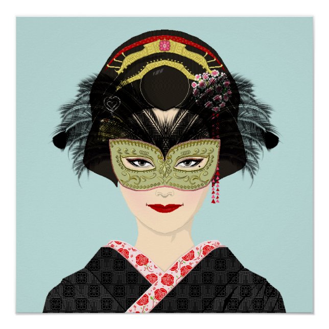 Pixel Art Venetian Mask Geisha Poster (Vorderseite)