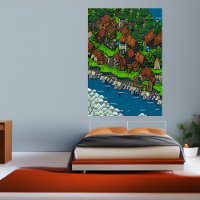 Pixel art, Viking town forest river | Art der AI