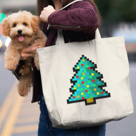 Pixel Art Weihnachtsbaum grün mit Dekorationen Jumbo Stoffbeutel