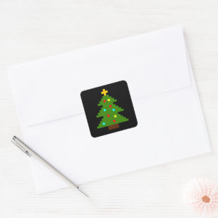 Pixel-Art-Weihnachtsbaum Quadratischer Aufkleber