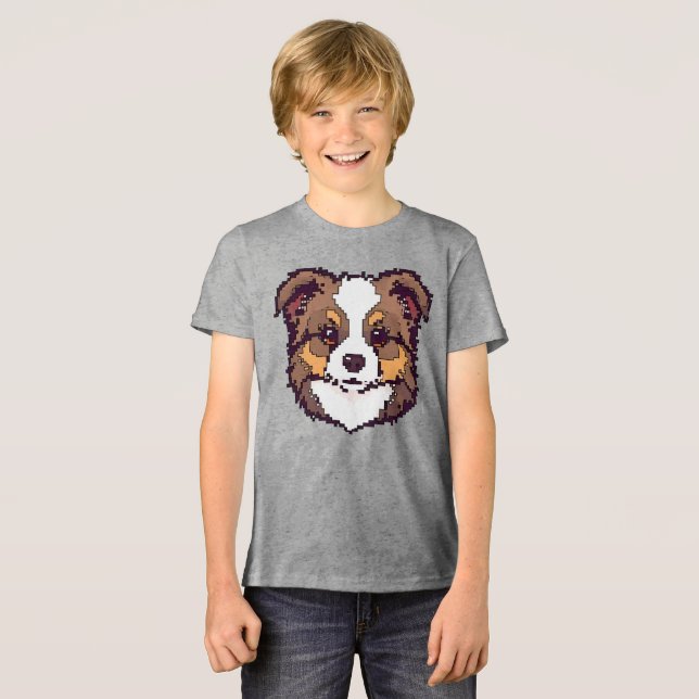Pixel Aussie Barks Tri-Blend Shirt (Vorderseite voll)