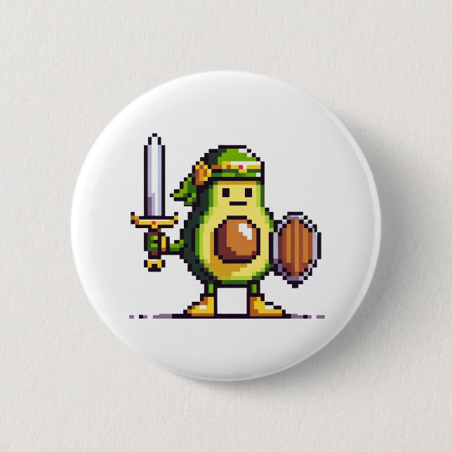 Pixel Avocado Warrior - 8-Bit Retro-Spielfigur Button (Vorderseite)