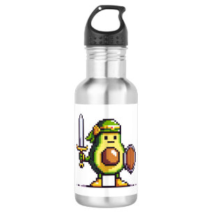 Pixel Avocado Warrior - 8-Bit Retro-Spielfigur Edelstahlflasche