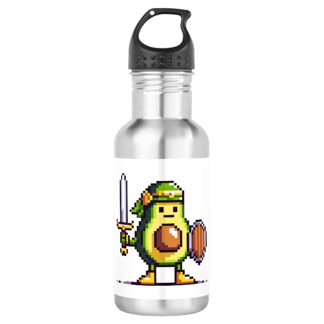 Pixel Avocado Warrior - 8-Bit Retro-Spielfigur Edelstahlflasche (Vorderseite)