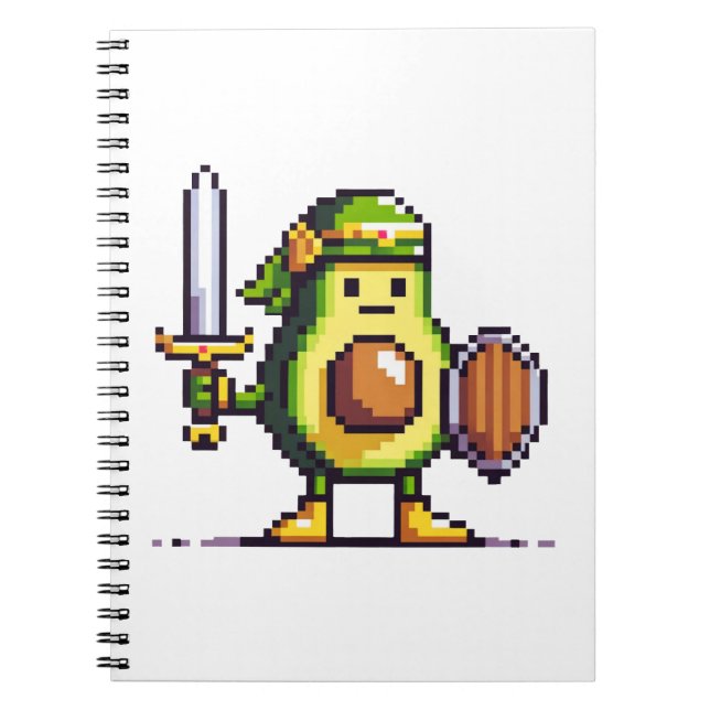 Pixel Avocado Warrior - 8-Bit Retro-Spielfigur Notizblock (Vorderseite)