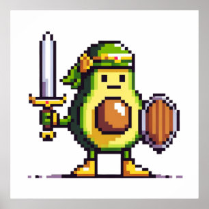 Pixel Avocado Warrior - Retro Gaming Art Poster