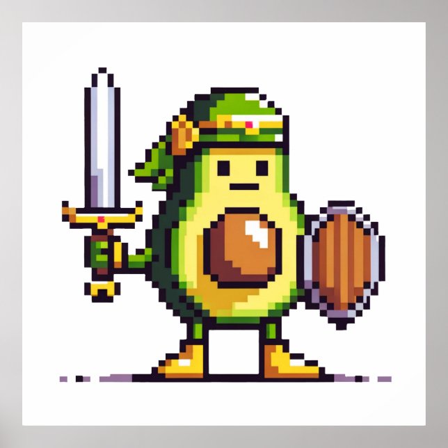 Pixel Avocado Warrior - Retro Gaming Art Poster (Vorne)