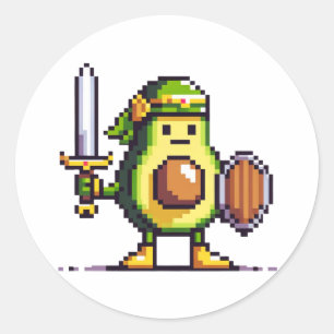 Pixel Avocado Warrior - Retro Gaming Art Runder Aufkleber