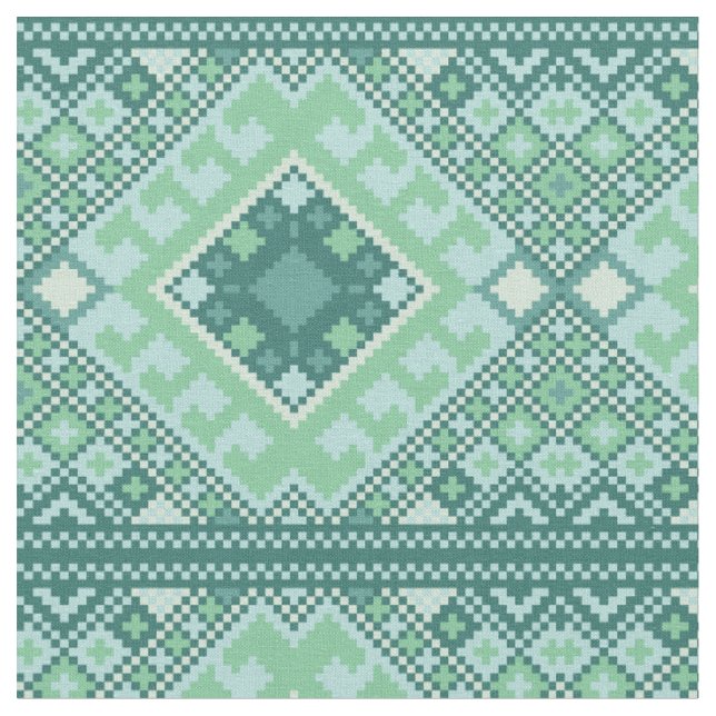 Pixel Aztec Aquamarines Muster Stoff (Nahaufnahme)