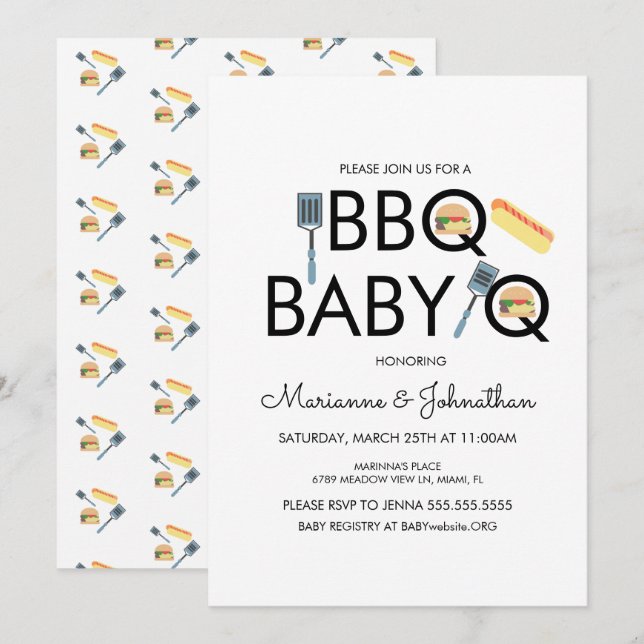 Pixel Baby Shower GRILLEN Baby Q Kabobs Einladung (Vorne/Hinten)