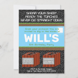 Pixel Block Gaming Birthday Invitation Einladung