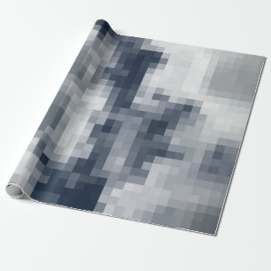 Pixel Blue and White Cloud Wrapping Paper Geschenkpapier