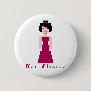 Pixel-Brautjungfer - Kastanienbraun - schwarzes Button