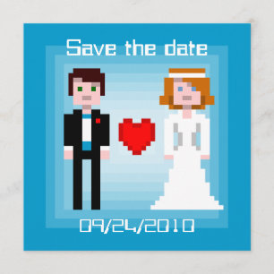 Pixel Bridge and Groom - Save the Date - Blau