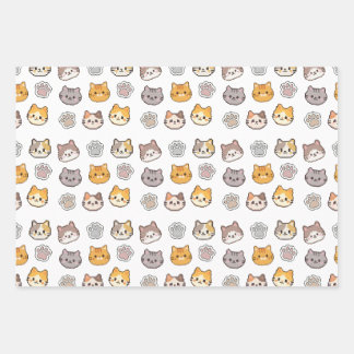Pixel Cat Wrapping Paper Cute Kawaii Paw Print Gif Geschenkpapier Set