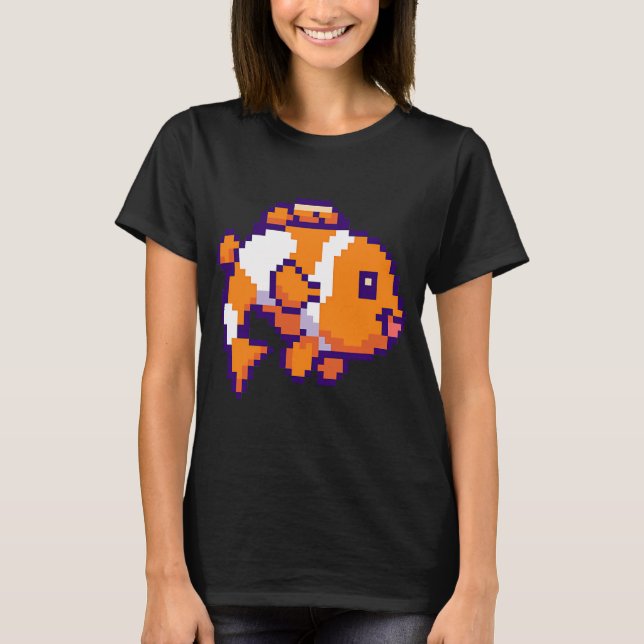 Pixel-Clownfisch in Orange und Weiß T-Shirt (Vorderseite)